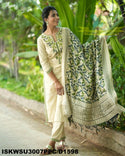 Embroidered Handloom Cotton Kurti With Pant And Kalamkari Printed Khadi Silk Dupatta-ISKWSU3007PPC/D1598