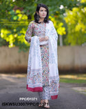 Hand Block Printed Cotton Kurti With Pant And Dupatta-ISKWSU3007PPC/D1371