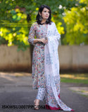 Hand Block Printed Cotton Kurti With Pant And Dupatta-ISKWSU3007PPC/D1371