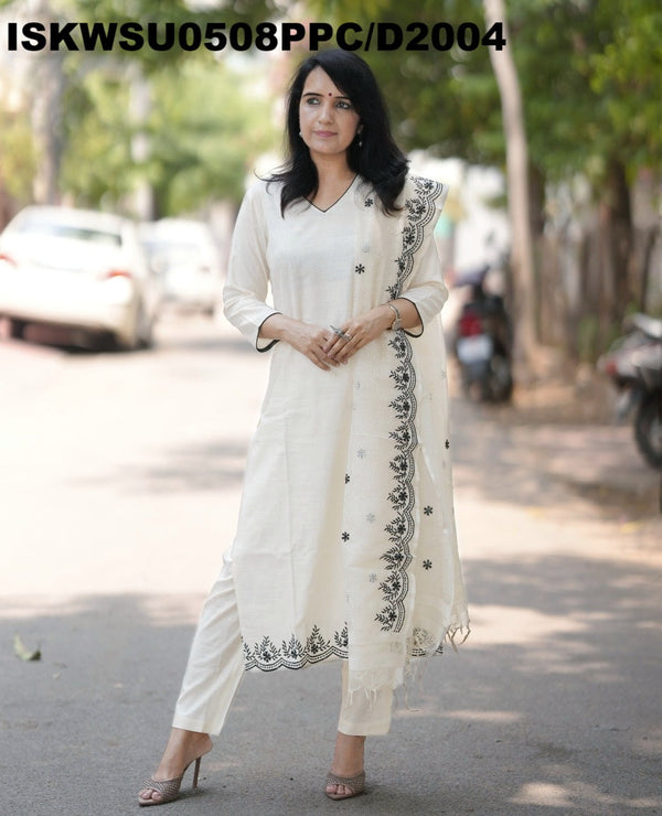 Embroidered Cotton Kurti With Pant And Kota Doriya Dupatta-ISKWSU0508PPC/D2004