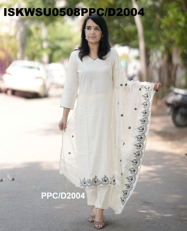 Embroidered Cotton Kurti With Pant And Kota Doriya Dupatta-ISKWSU0508PPC/D2004
