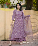 Hand Block Printed Cotton Kurti With Block Printed Pant And Kota Doriya Dupatta-ISKWSU0508PPC/D1770