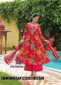 Embroidered Cotton Kurti With Palazzo And Dupatta-ISKWSUFC050825G/FC050825R