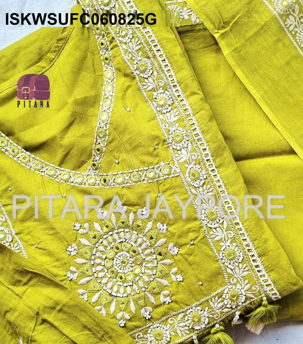 Embroidered Cotton Kurti With Pant And Dupatta-ISKWSUFC060825G