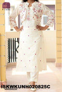 Embroidered Dobby Cotton Kurti With Pant And Detachable Jacket-ISKWKUNH020825C