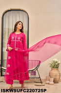 Bandhani Printed Malmal Cotton Kurti With Cotton Pant And Organza Dupatta-ISKWSUFC220725P