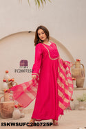 Embroidered Maslin Silk Kurti With Silk Pant And Tissue Silk Dupatta-ISKWSUFC280725P/FC280725G