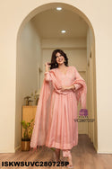 Embroidered Malmal Chanderi Flared Kurti With Silk Pant And Tissue Silk Dupatta-ISKWSUVC280725P