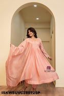 Embroidered Malmal Chanderi Flared Kurti With Silk Pant And Tissue Silk Dupatta-ISKWSUVC280725P