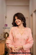 Embroidered Malmal Chanderi Flared Kurti With Silk Pant And Tissue Silk Dupatta-ISKWSUVC280725P