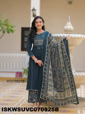 Embroidered Cotton Kurti With Ajrakh Printed Pant And Dupatta-ISKWSUVC070825B/VC070825P