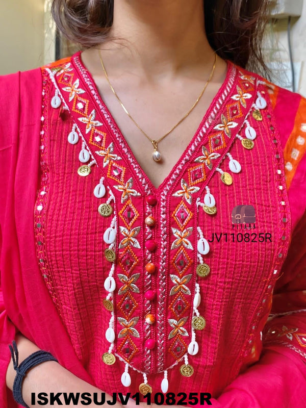 Embroidered Cotton Kurti With Pant And Dupatta-ISKWSUJV110825R