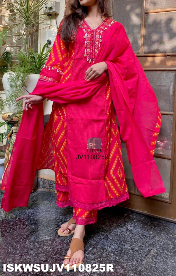 Embroidered Cotton Kurti With Pant And Dupatta-ISKWSUJV110825R