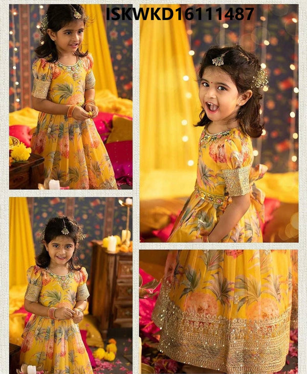 Kid's Digital Printed Georgette Gown With Net Dupatta-ISKWKD16111487