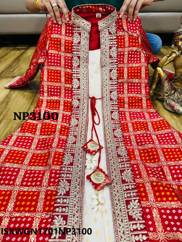 Self Ikkat Weaved Cotton Gown With Banarasi Bandhani Khadi Silk Shrug-ISKWGN1701NP3192/NP3100