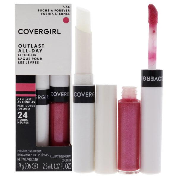 Outlast All Day Lipcolor - 574 Fuchsia Forever by CoverGirl for Women - 2 Pc 0.06oz Moisturizing Top Coat, 0.07oz All-Day Lip Color - Ishaanya