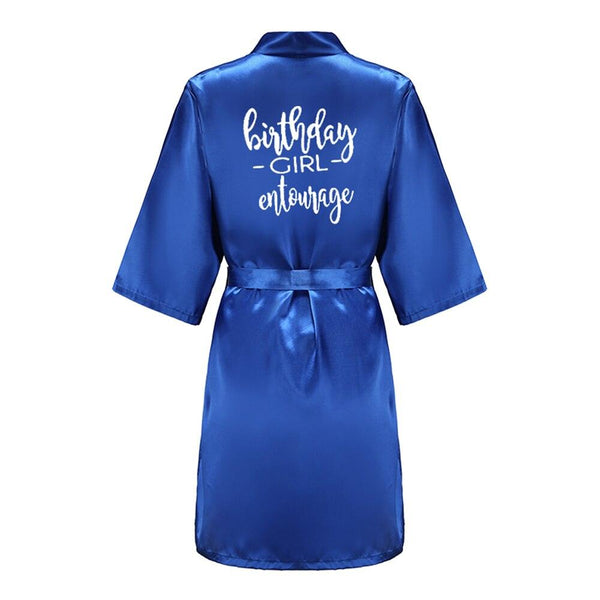 Birthday Party Girl & Entourage Robes Satin Pajamas Dressing Gown Black White Writing Letter Kimono S-4XL - Ishaanya