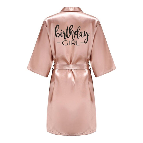 Birthday Party Girl & Entourage Robes Satin Pajamas Dressing Gown Black White Writing Letter Kimono S-4XL - Ishaanya