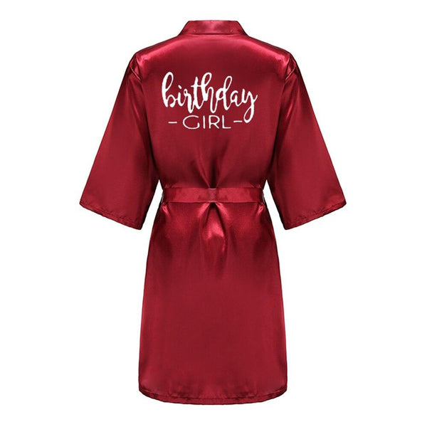 Birthday Party Girl & Entourage Robes Satin Pajamas Dressing Gown Black White Writing Letter Kimono S-4XL - Ishaanya