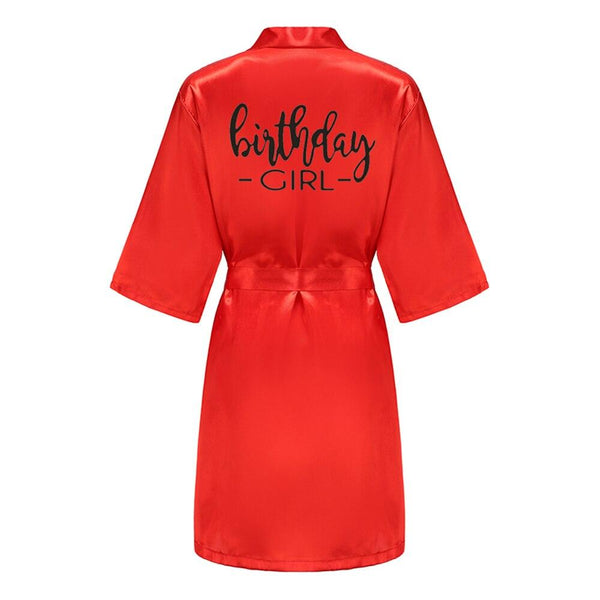 Birthday Party Girl & Entourage Robes Satin Pajamas Dressing Gown Black White Writing Letter Kimono S-4XL - Ishaanya