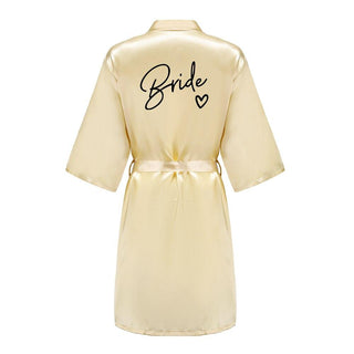 Wedding Party Team Bride Robe With Black Letters Kimono Satin Pajamas Bridesmaid Bathrobe SP003 - Ishaanya