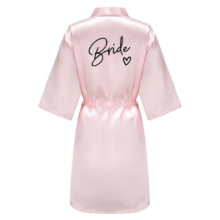 Wedding Party Team Bride Robe With Black Letters Kimono Satin Pajamas Bridesmaid Bathrobe SP003 - Ishaanya