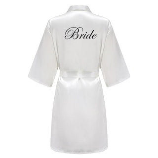 Wedding Party Team Bride Robe With Black Letters Kimono Satin Pajamas Bridesmaid Bathrobe SP003 - Ishaanya