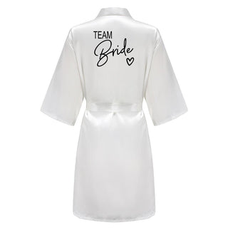 Wedding Party Team Bride Robe With Black Letters Kimono Satin Pajamas Bridesmaid Bathrobe SP003 - Ishaanya