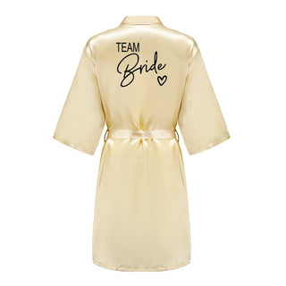 Wedding Party Team Bride Robe With Black Letters Kimono Satin Pajamas Bridesmaid Bathrobe SP003 - Ishaanya