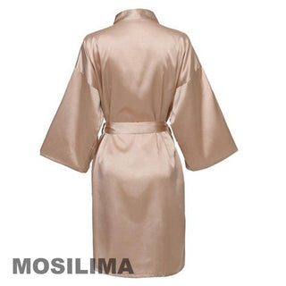 Wedding Party Team Bride Robe With Black Letters Kimono Satin Pajamas Bridesmaid Bathrobe SP2000 - Ishaanya