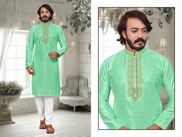 Silk Embroidered Kurta With Cotton Pajama