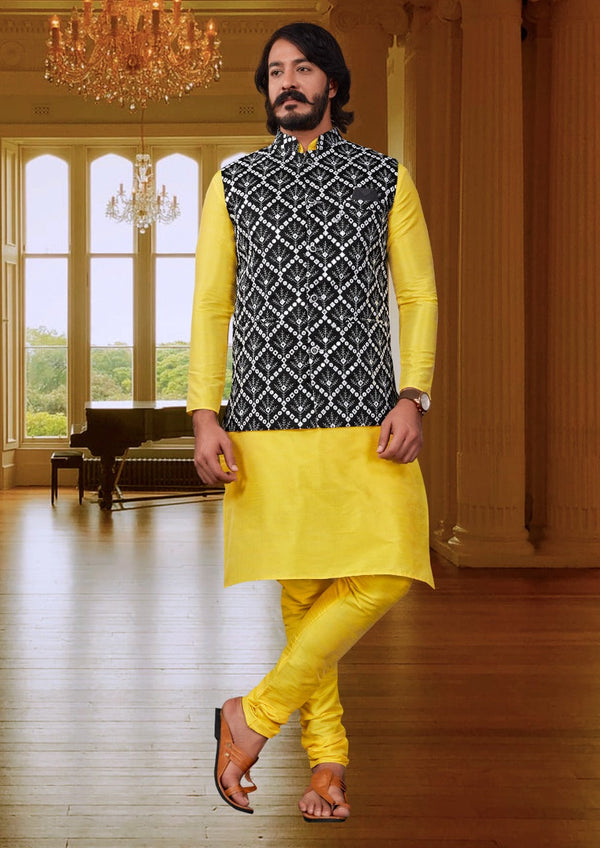 Art Silk Kurta With Nehru Jacket