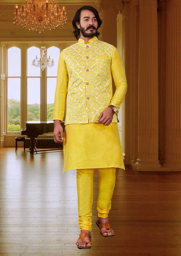 Art Silk Kurta With Nehru Jacket