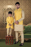 Men's And Kid's Cotton Kurta With Pajama And Jacquard Weaving Jacket