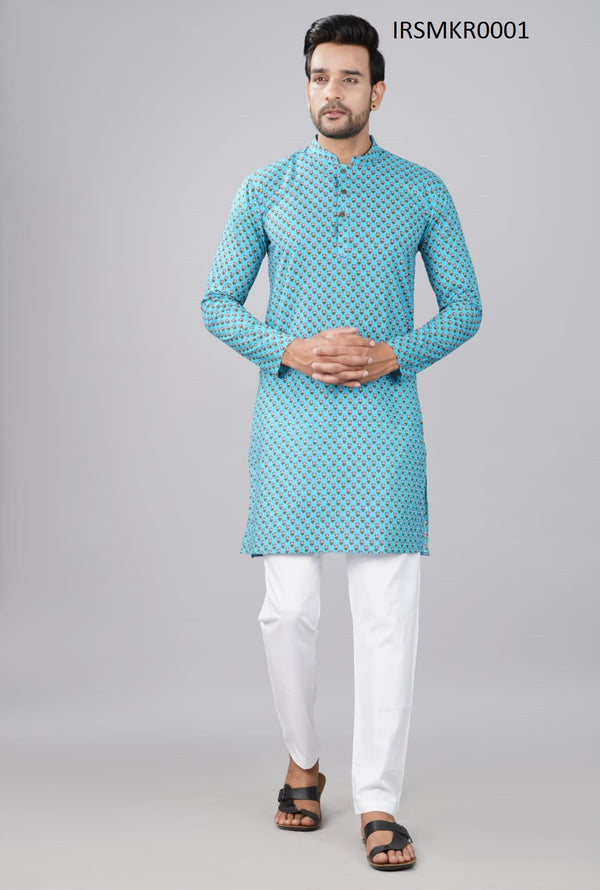 Cotton Printed Men's Long Kurta-IRSMKR0001