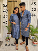 Mushroom Silk Printed Gents Kurta With Ladies Kurti-ISKWKU0109