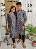 Mushroom Silk Printed Gents Kurta With Ladies Kurti-ISKWKU0109