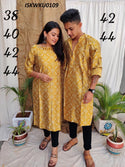 Mushroom Silk Printed Gents Kurta With Ladies Kurti-ISKWKU0109