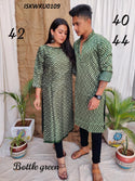 Mushroom Silk Printed Gents Kurta With Ladies Kurti-ISKWKU0109