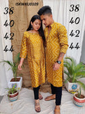 Mushroom Silk Printed Gents Kurta With Ladies Kurti-ISKWKU0109