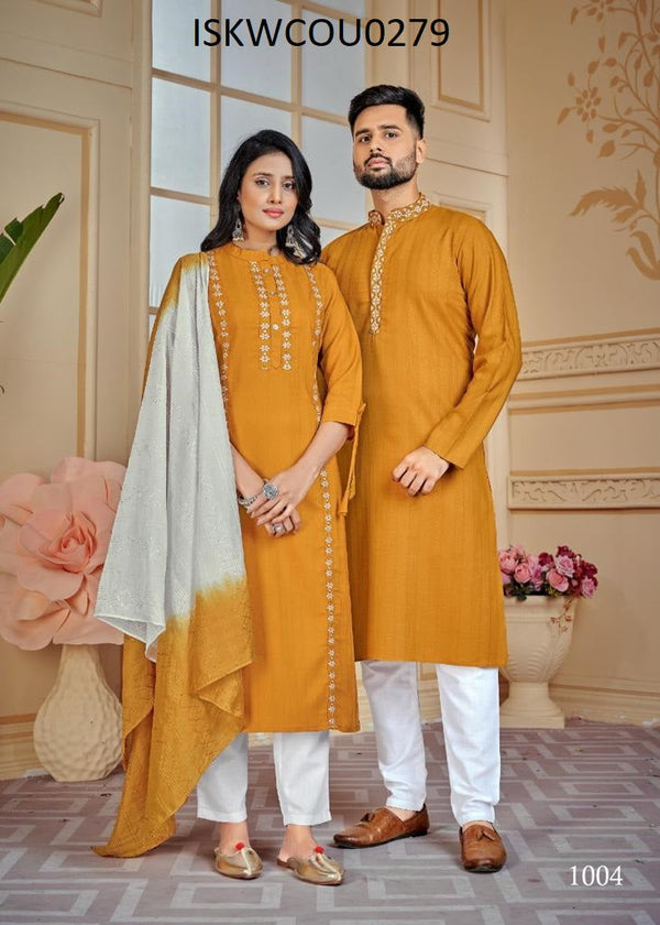 Cotton Kurta and Kurti Set For Couple-ISKWCOU0279