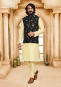 Art Silk Kurta With Pajama And Printed Jacquard Koti