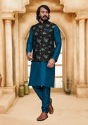 Art Silk Kurta With Pajama And Printed Jacquard Koti