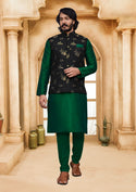 Art Silk Kurta With Pajama And Printed Jacquard Koti