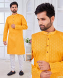 Men's And Kid's Silk Jacquard Kurta With Pajama