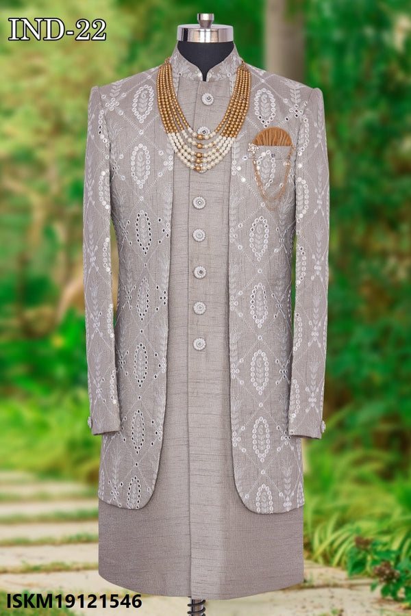 Men's Velvrt Kurta With Silk Pant And Jacket-ISKM19121546