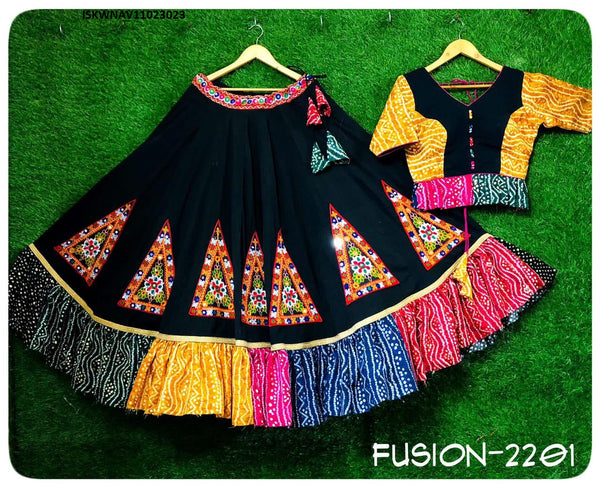 Bandhej Cotton Lehenga With Blouse And Dupatta-ISKWNAV11023023