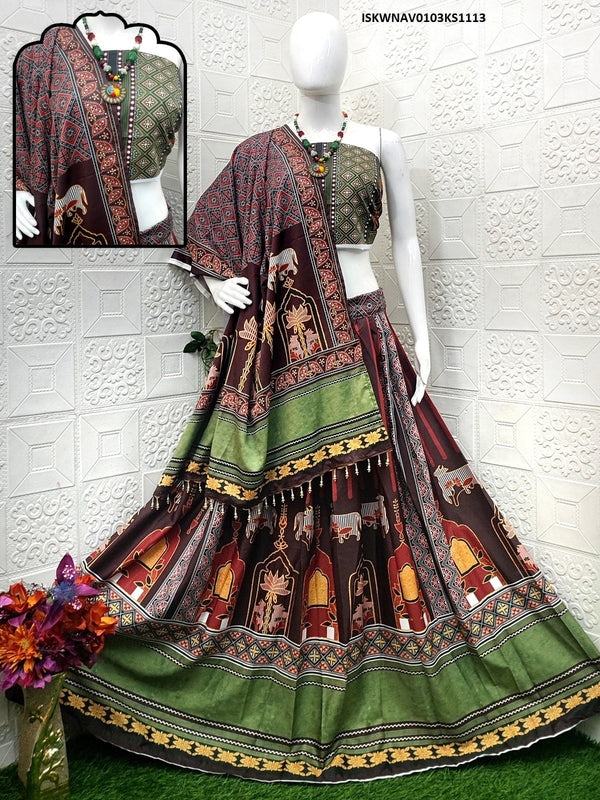 Digital Printed Butter Silk Lehenga With Blouse And Dupatta-ISKWNAV0103KS1113