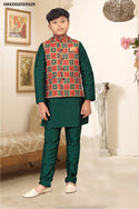 Kid's Silk Kurta With Pajama And Nehru Jacket-ISKKD02033329