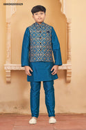 Kid's Silk Kurta With Pajama And Nehru Jacket-ISKKD02033329